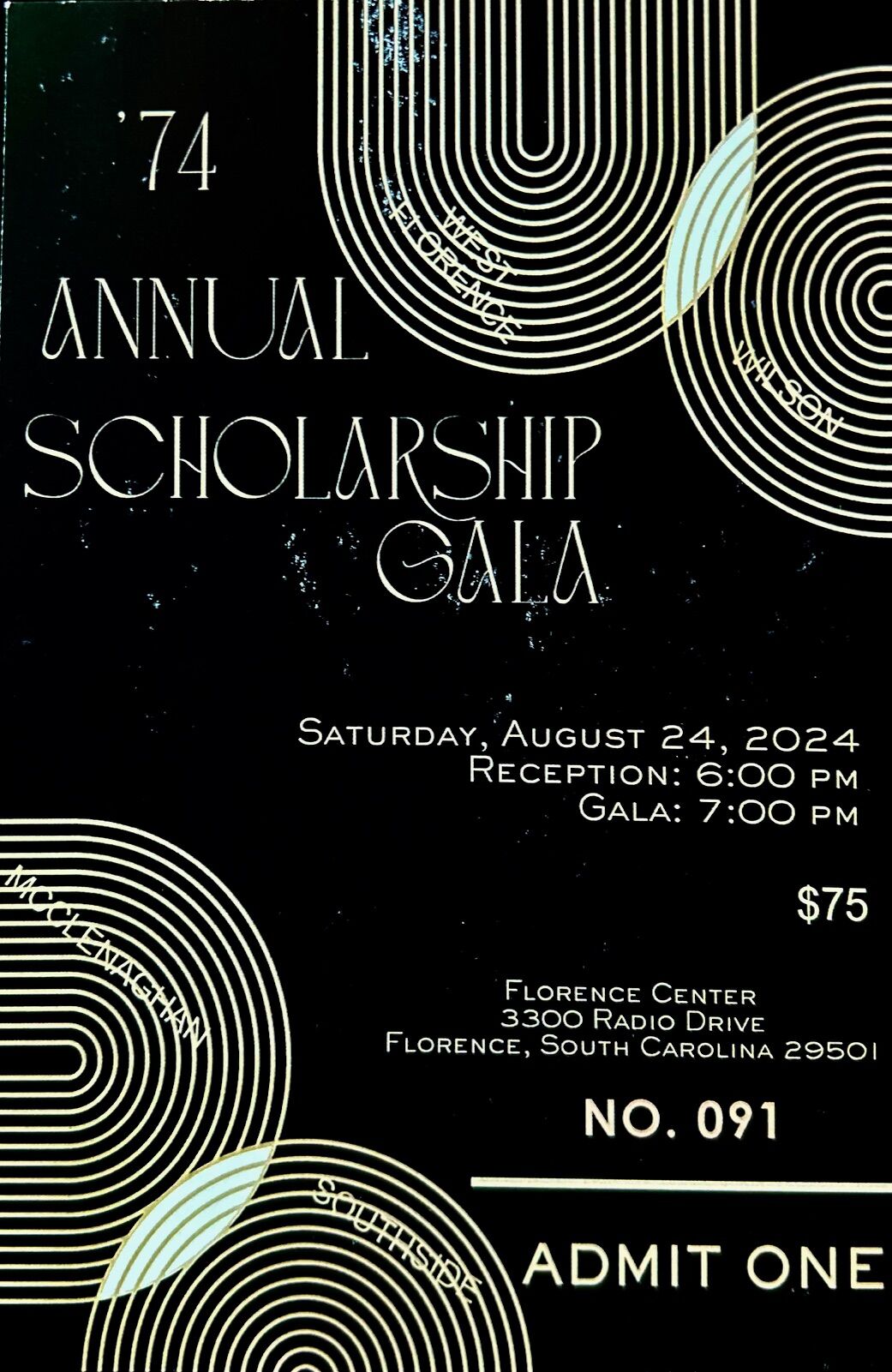 '74 Annual Scholarship Gala invitation