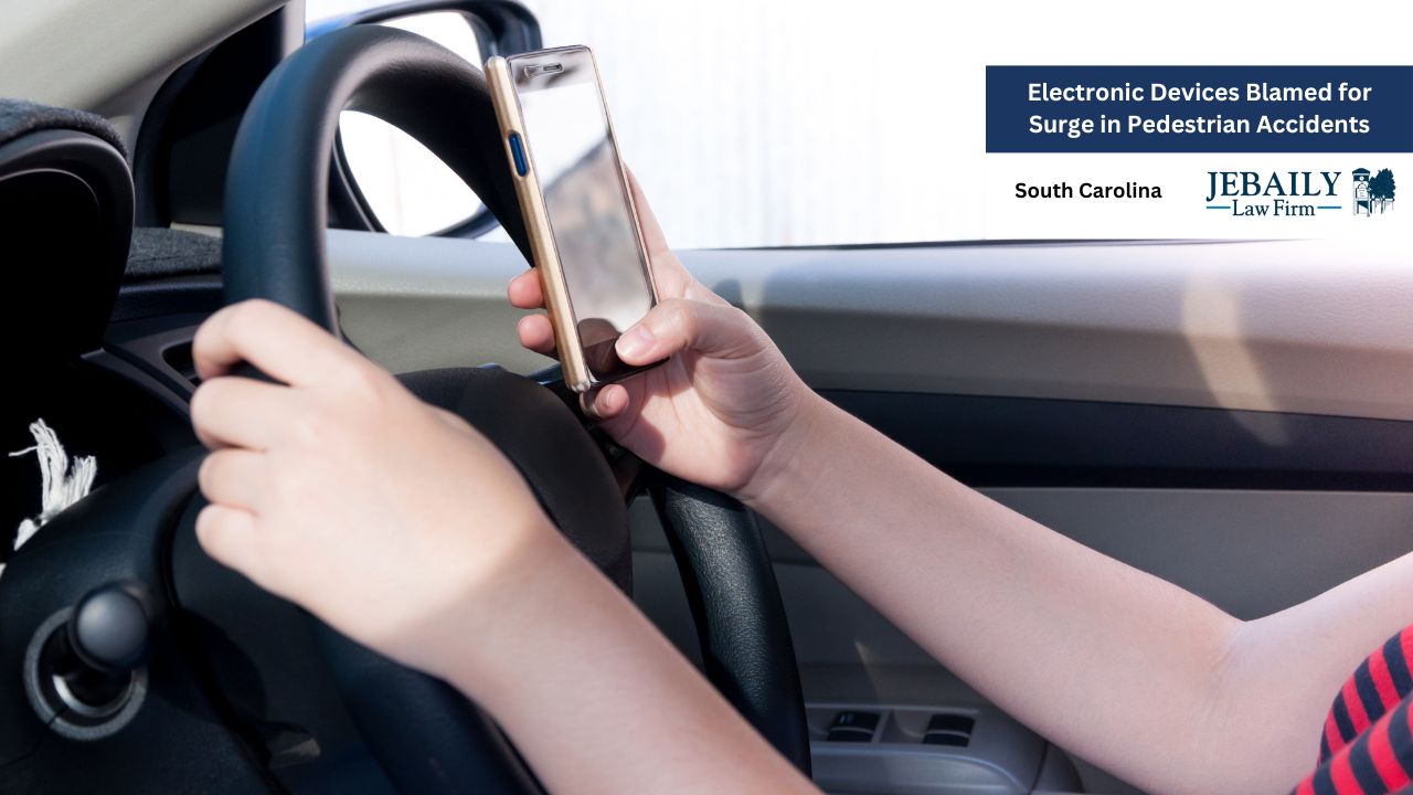 The image shows a person driving a car while using a cell phone, highlighting the dangerous consequences of distracted driving.