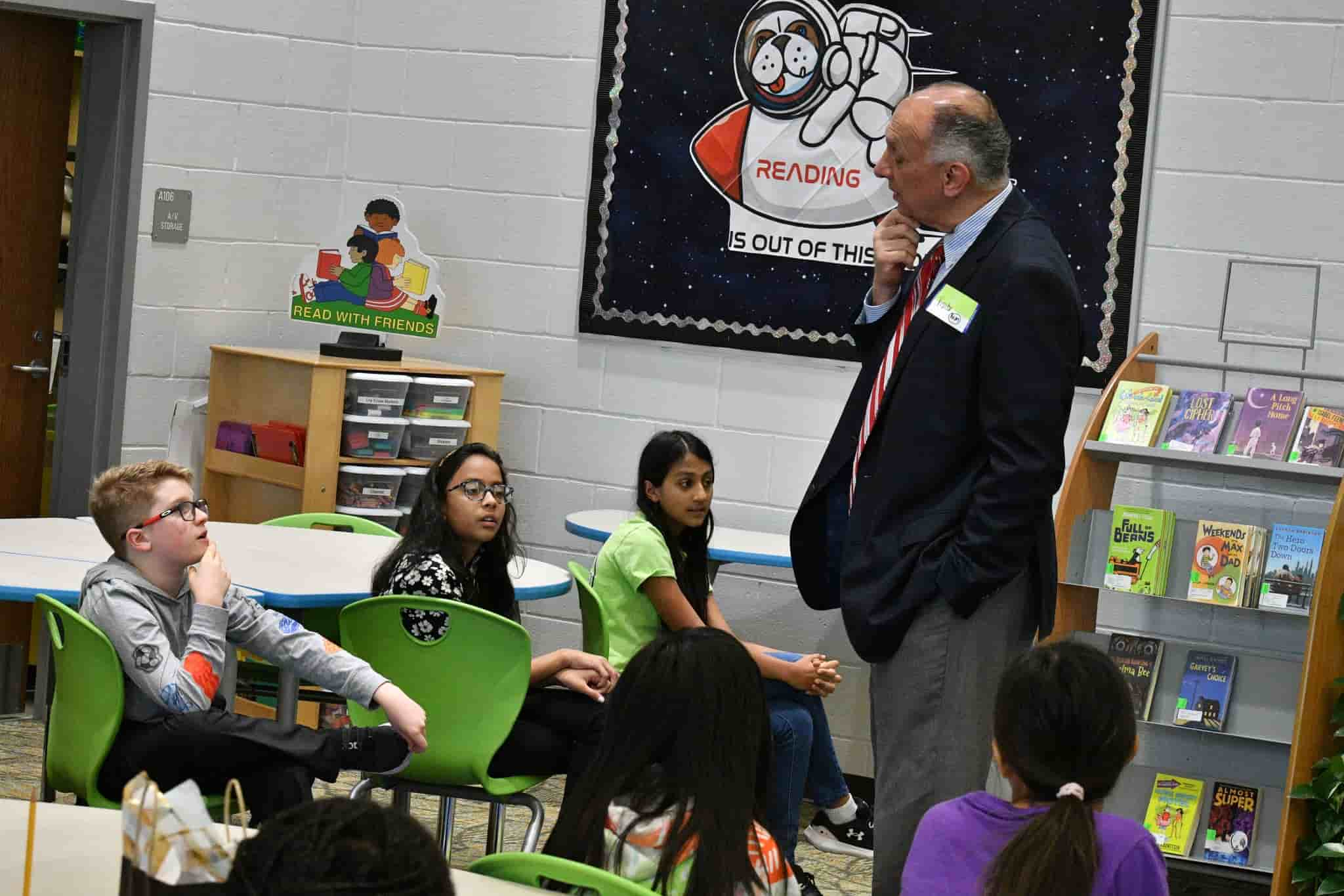 George Jebaily speaking to students