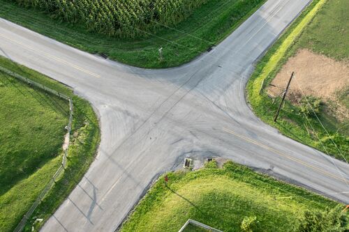 aerial view of road intersection